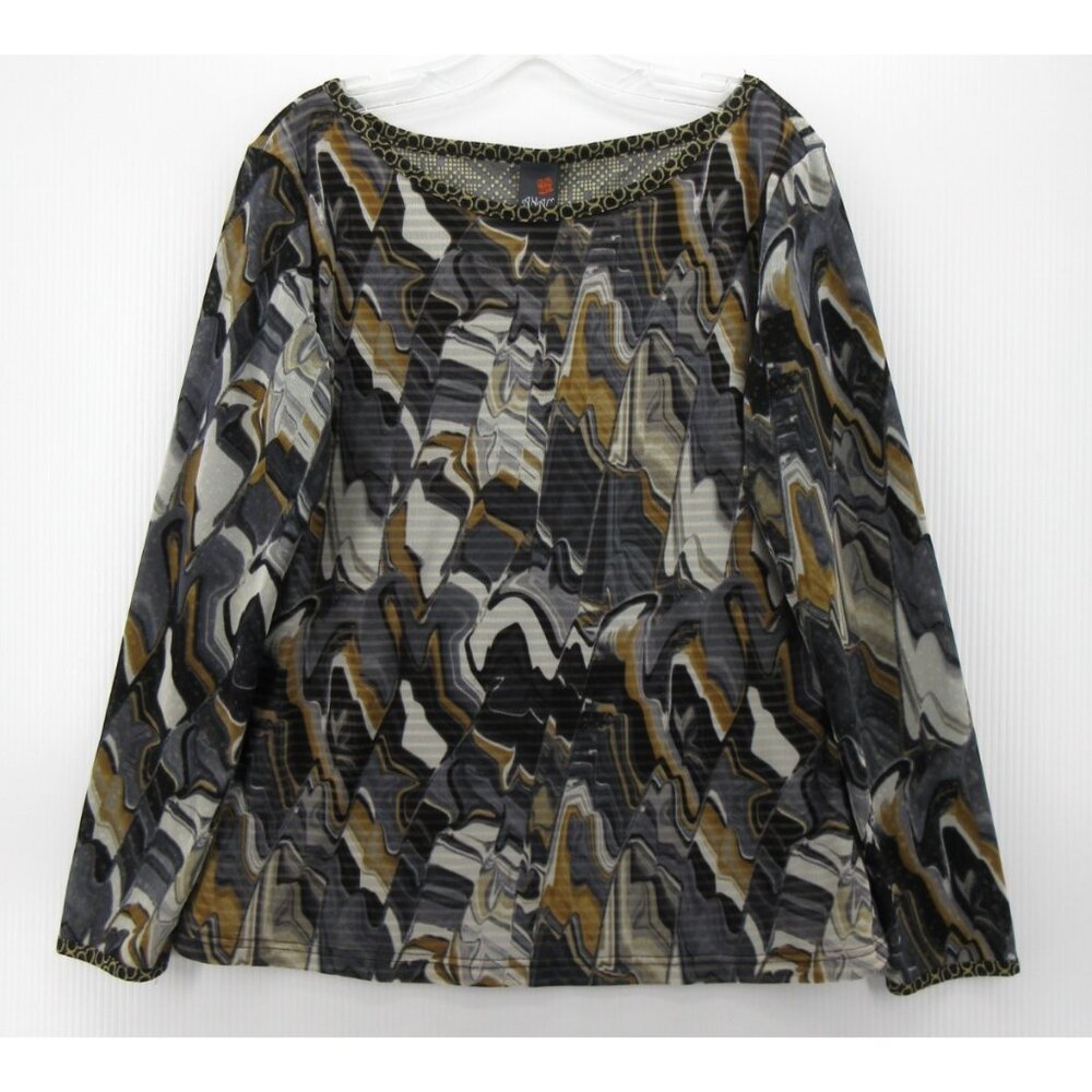 Anac Top Large Gray Pullover Shirt Abstract Art To Wear Lagenlook